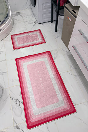 Bathroom Desenli Eko Banyo Paspası, Kaymaz Taban, Makinada Yıkanabilir, Dijital Baskı 2'li Set