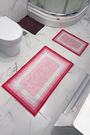 Bathroom Desenli Eko Banyo Paspası, Kaymaz Taban, Makinada Yıkanabilir, Dijital Baskı 2'li Set