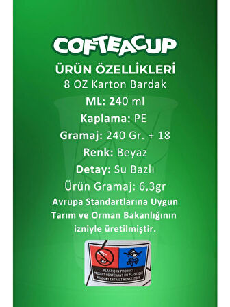Karton Bardak 200 Adet 8 Oz - 240 ml