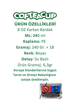 Damalı Karton Bardak 100 Adet 8 Oz - 240 ml