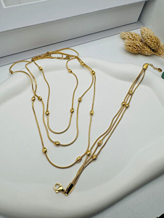 Dorika Model Çelik Kolye ve Bileklik (Gold) Csm0008