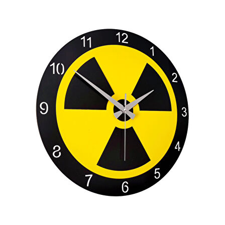 Siyah-Sarı Ahşap Duvar Saati Radyasyon Simgesi