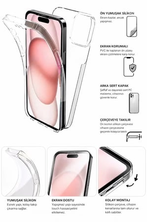 Apple iPhone 11 Pro Max Çift Taraflı Silikon Kılıf Şeffaf