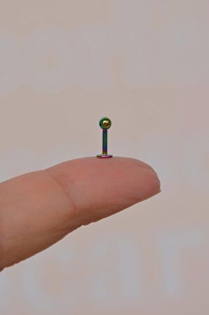 6 mm Hologram Renkli Arkası Düz Çelik Toplu Tragus Piercing Helix Kıkırdak Lob