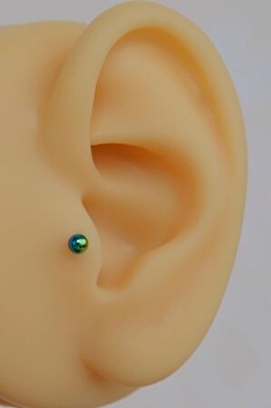 6 mm Hologram Renkli Arkası Düz Çelik Toplu Tragus Piercing Helix Kıkırdak Lob
