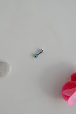 6 mm Hologram Renkli Arkası Düz Çelik Toplu Tragus Piercing Helix Kıkırdak Lob
