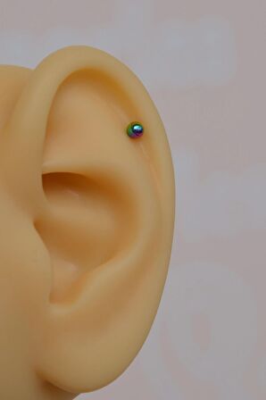 6 mm Hologram Renkli Çelik Toplu Piercing Tragus Helix Kıkırdak Lob Kaş