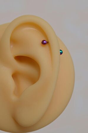 8 mm Hologram Renkli Çelik Toplu Piercing Tragus Helix Kıkırdak Lob Kaş