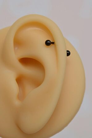 8 mm Siyah Renkli Çelik Toplu Piercing Tragus Helix Kıkırdak Lob Kaş