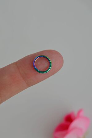 8 mm Düz Çelik Halka Piercing Tragus Helix Kıkırdak Lob Hologram Renk