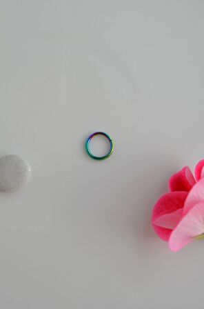8 mm Düz Çelik Halka Piercing Tragus Helix Kıkırdak Lob Hologram Renk
