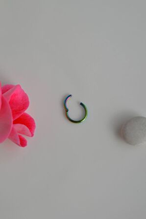 8 mm Düz Çelik Halka Piercing Tragus Helix Kıkırdak Lob Hologram Renk