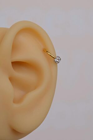 Gold Çelik Taşlı Toplu Piercing 8 mm Smiley Piercing Helix Tragus Lob Kıkırdak