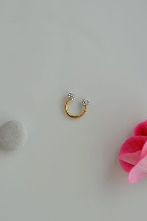 Gold Çelik Taşlı Toplu Piercing 8 mm Smiley Piercing Helix Tragus Lob Kıkırdak