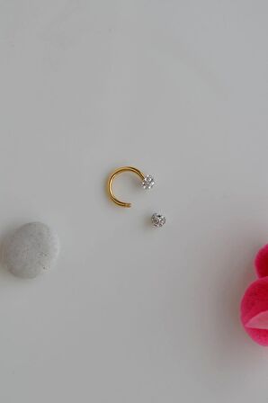 Gold Çelik Taşlı Toplu Piercing 8 mm Smiley Piercing Helix Tragus Lob Kıkırdak