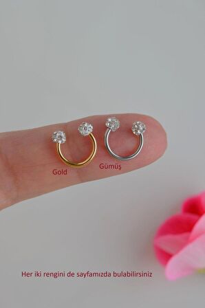 Gold Çelik Taşlı Toplu Piercing 8 mm Smiley Piercing Helix Tragus Lob Kıkırdak