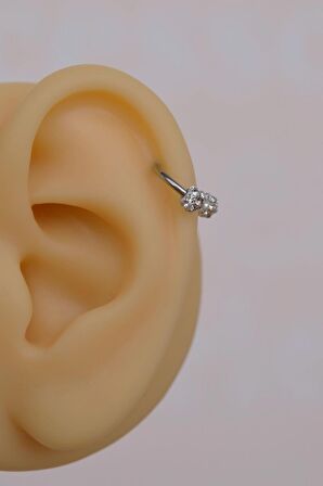Gümüş Renk Çelik Taşlı Toplu Piercing 8 mm Smiley Piercing Helix Tragus Lob Kıkırdak