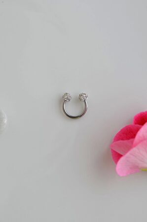 Gümüş Renk Çelik Taşlı Toplu Piercing 8 mm Smiley Piercing Helix Tragus Lob Kıkırdak