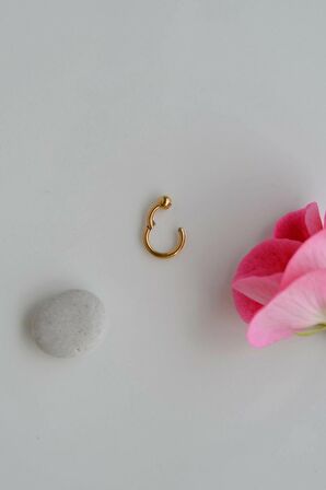 Mini Topçuklu Çelik Halka Piercing 6 mm Gold Renkli