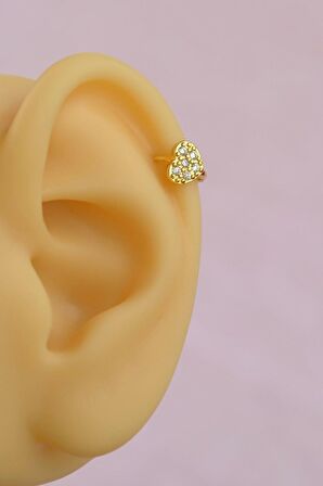 Gold Halka Mini Kalpli Tragus Piercing Helix Kıkırdak Lob