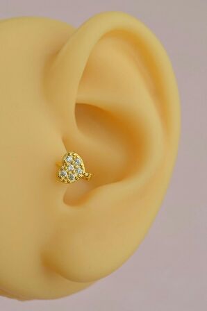 Gold Halka Mini Kalpli Tragus Piercing Helix Kıkırdak Lob
