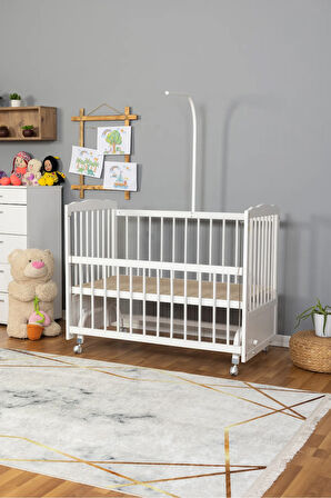 Tutku BEYAZ Bebek Beşiği Ahşap Beşik Anne Yanı Yeni Doğan UYKU SETSİZ + TEKERLEKLİ
