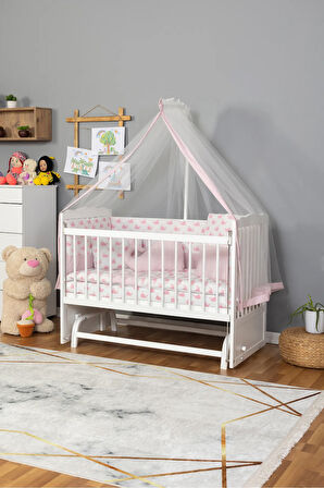 Tutku BEYAZ Bebek Beşiği Ahşap Beşik Anne Yanı Yeni Doğan PEMPE BALİNA UYKU SETLİ