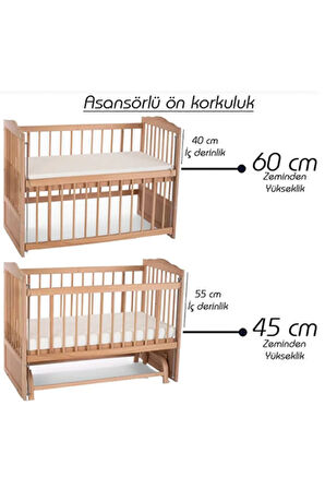 Ahşap Beşik Anne Yanı Yeni Doğan Tutku Organik (BOYASIZ) Bebek Beşiği TEK YATAK + TEKERLEKLİ