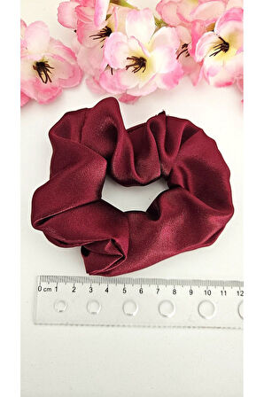 Kına ve Nişan Düğün için Lastikli Simit Kırmızı ve Bordo Saten 4lü Scrunchie Saç Toka Seti