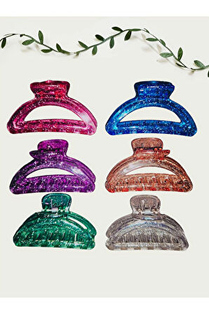 6 adet Simli Oval Saç Tokası 6 Farklı Renk- 8 cm Orta Boy - Hafif ve Dayanıklı