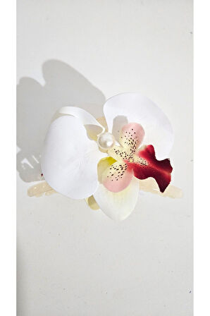 Orkide Çiçeği İncili Mandal Toka 10 cm Çift Taraflı 1 adet