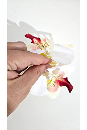 Orkide Çiçeği İncili Mandal Toka 10 cm Çift Taraflı 1 adet