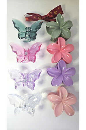 8 adet Saç Tokası - Kelebek ve Lotus - 8 cm Orta Boy - Premium Ürün