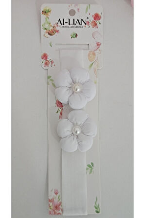 Çift Çiçekli İncili Çocuk & Bebek Saç Bandı - Özel Gün - Günlük Kullanım