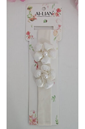 Çift Çiçekli İncili Çocuk & Bebek Saç Bandı - Özel Gün - Günlük Kullanım