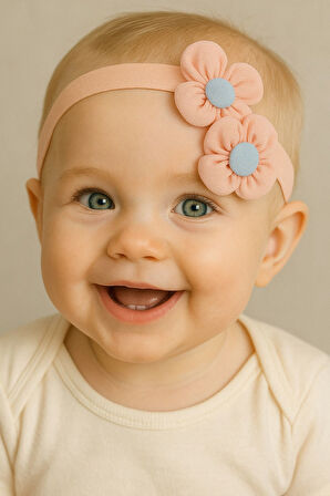 Çift Çiçekli İncili Çocuk & Bebek Saç Bandı - Özel Gün - Günlük Kullanım