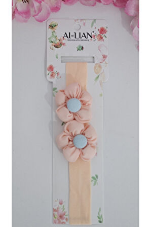 Çift Çiçekli İncili Çocuk & Bebek Saç Bandı - Özel Gün - Günlük Kullanım