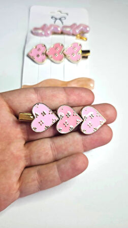 4'lü Kalp Tasarımlı Pembe Altın Renk Saç Tokası Seti – 6 cm