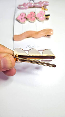 4'lü Kalp Tasarımlı Pembe Altın Renk Saç Tokası Seti – 6 cm