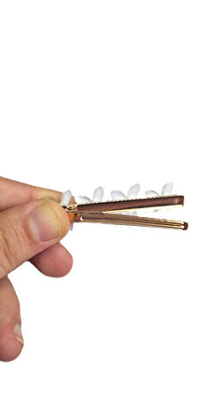 5’li İnci & Taş Detaylı Saç Tokası Seti (6 cm) — Çiçekli, Yaprak Model, Gold