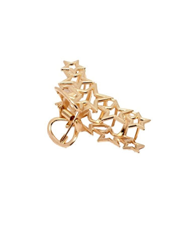 Altın Renk Yıldız Desenli Metal Saç Tokası 7 cm