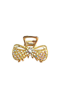 Altın Renk Kristal Taşlı Metal Saç Tokası – 4,5 cm Küçük Boy
