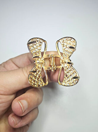 Altın Renk Kristal Taşlı Metal Saç Tokası – 4,5 cm Küçük Boy