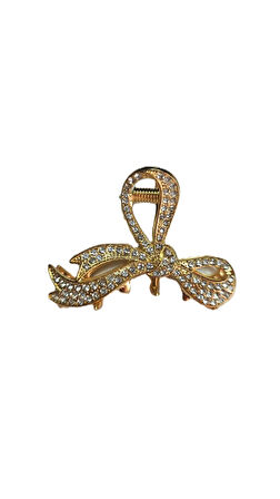 Taşlı Altın Renk Çift Taraflı Metal Mandal Saç Tokası 4 cm Küçük Boy