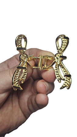 Taşlı Altın Renk Çift Taraflı Metal Mandal Saç Tokası 4 cm Küçük Boy