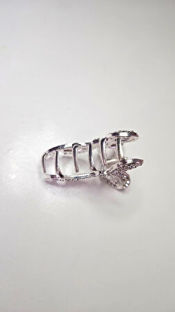 Taşlı Gümüş Renk Çift Taraflı Metal Mandal Saç Tokası 4 cm Küçük Boy