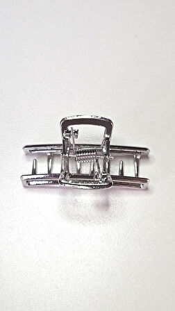 Gümüş Renk Dikdörtgen Metal Mandal Saç Tokası 4,5 cm Küçük Boy– Şık ve Dayanıklı Toka