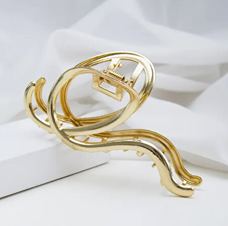 Altın Renk Asimetrik Spiral Metal Mandal Saç Tokası 10 cm – Şık ve Dayanıklı
