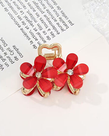 Kırmızı Taşlı Çiçek Metal Mandal Toka 4 cm 