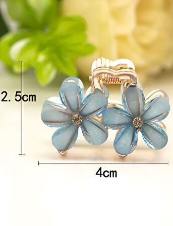 Mavi Taşlı Çiçek Metal Mandal Toka 4 cm 
